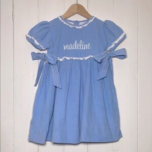 Madeline Blue Cotton Bow Shoulder Kids Dress